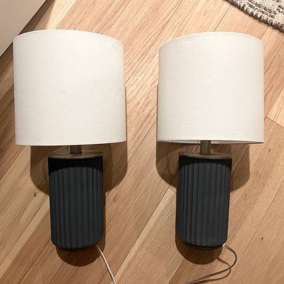 Other - Set of 2 Brasd and Blue Modern Fluted Table Lamps